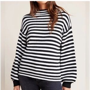 Anthropology Black & White Striped Balloon Sleeve Sweater. Size XS